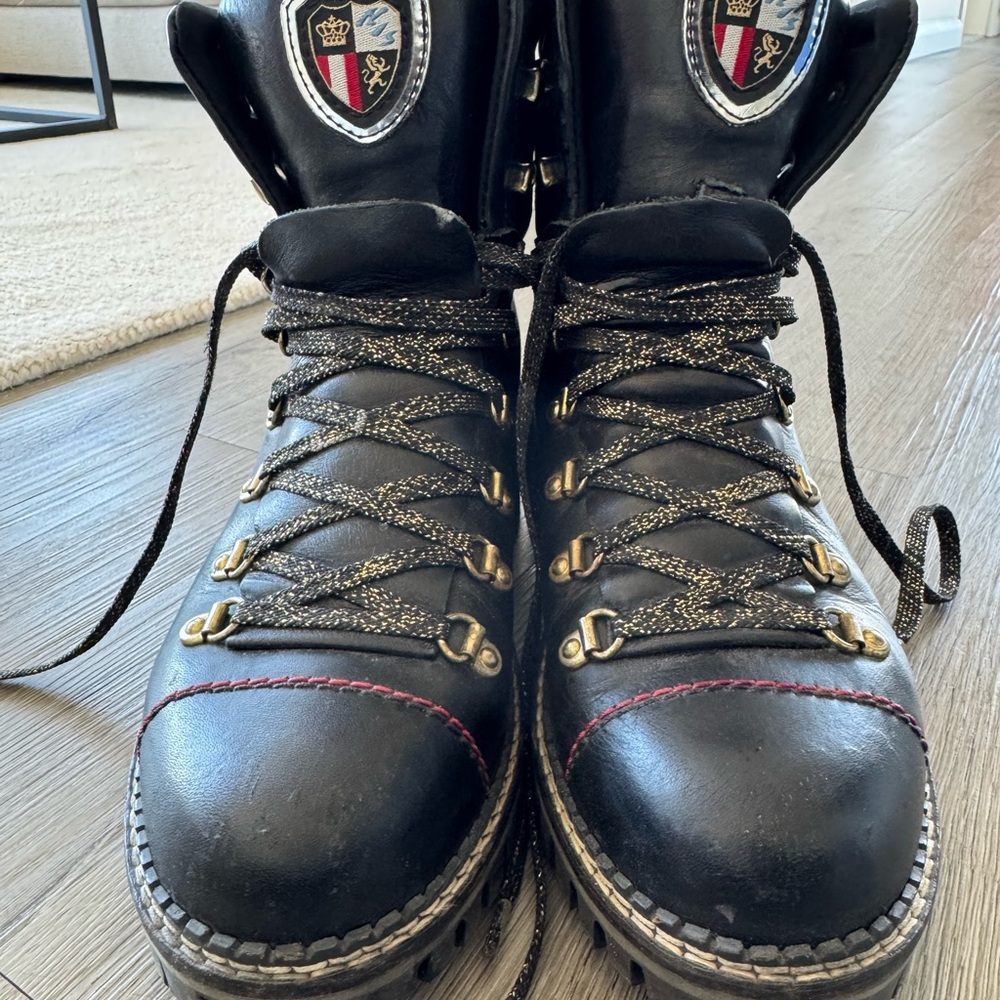Italian Stylish Black Lace-Up Boots with Crest Detail